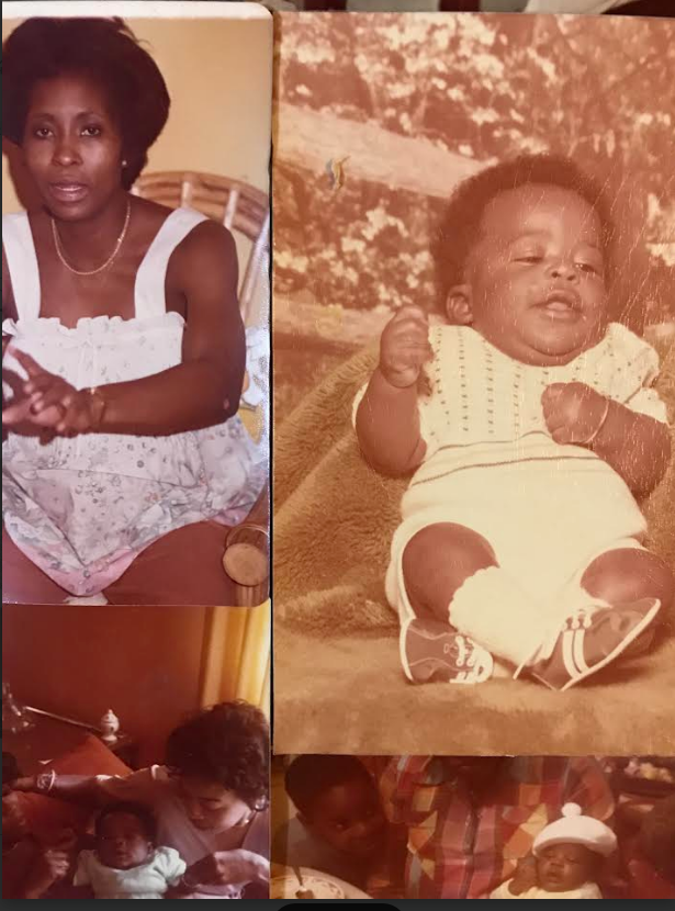 A collage of Patricia with baby Tripoli